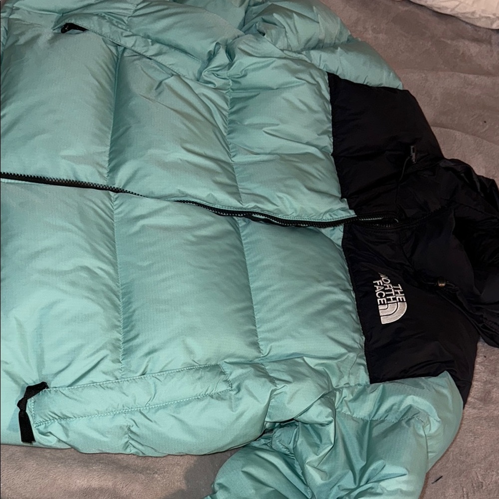 The North Face Aqua and Black Down Jacket